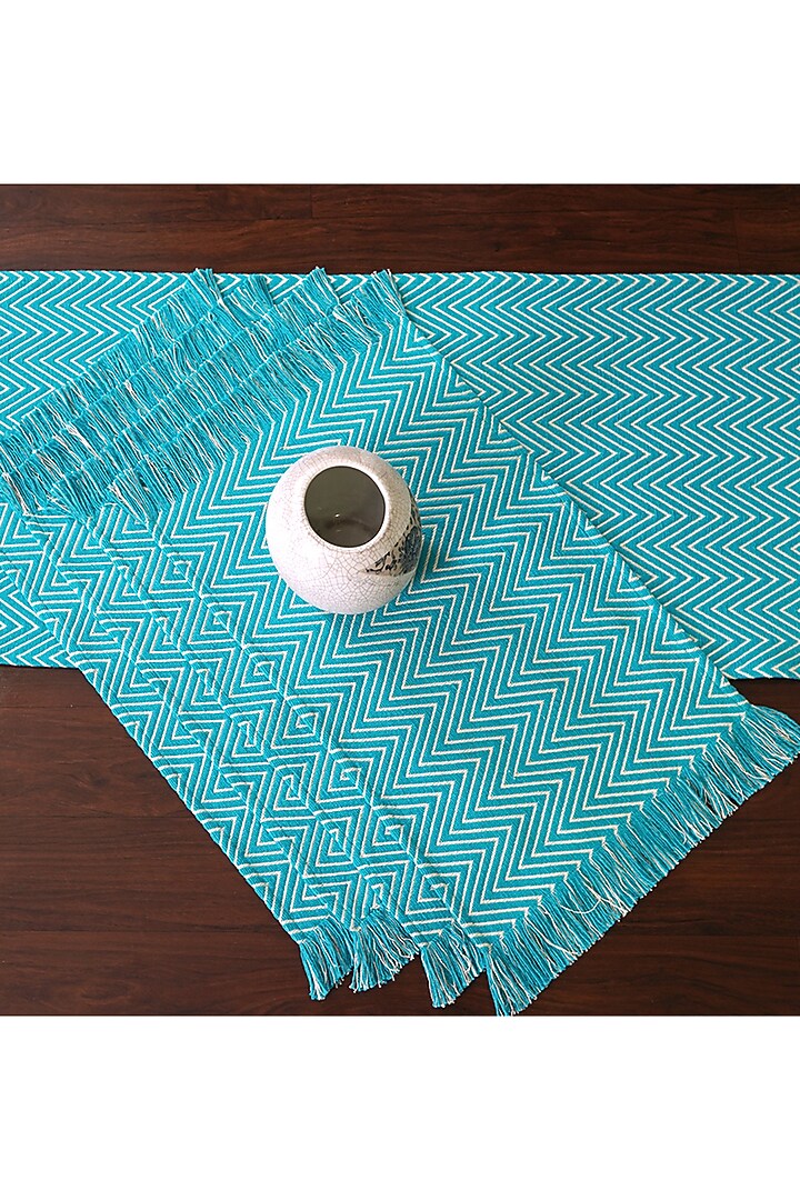 Powder Blue Cotton Mats and Runner Set by Ode And Cleo at Pernia's Pop Up Shop