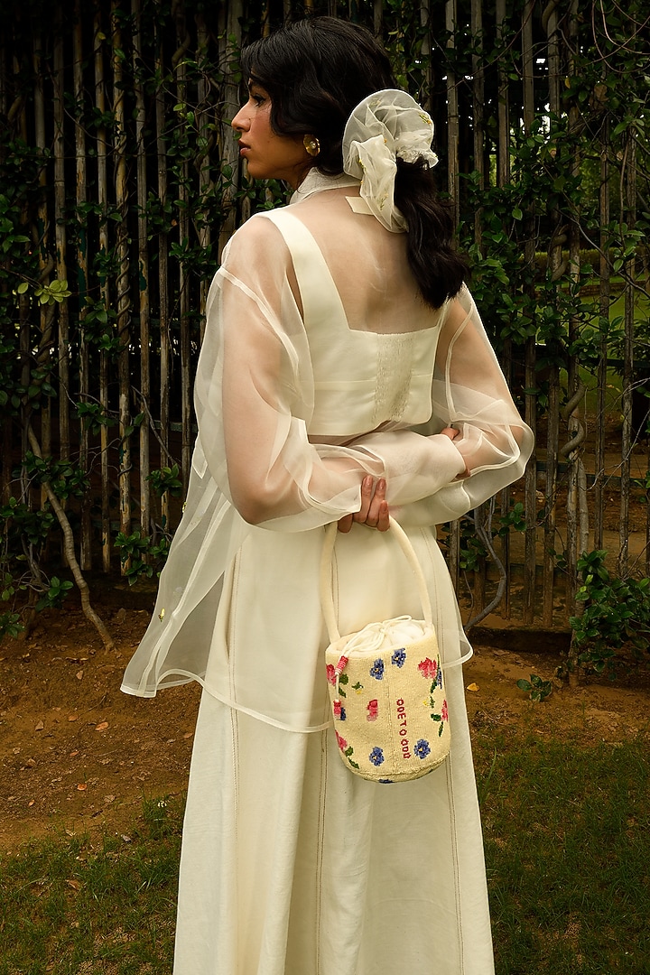 White Hand Embroidered Oversized Shirt by Ode To Odd at Pernia's Pop Up Shop