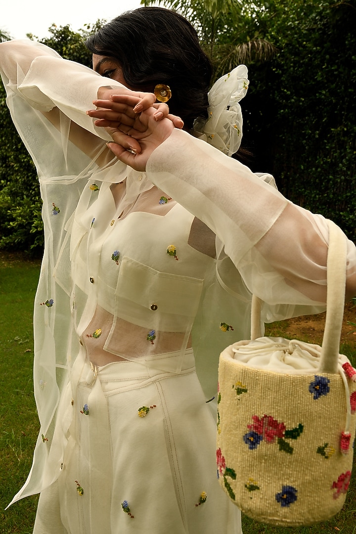 White Hand Embroidered Oversized Shirt by Ode To Odd at Pernia's Pop Up Shop