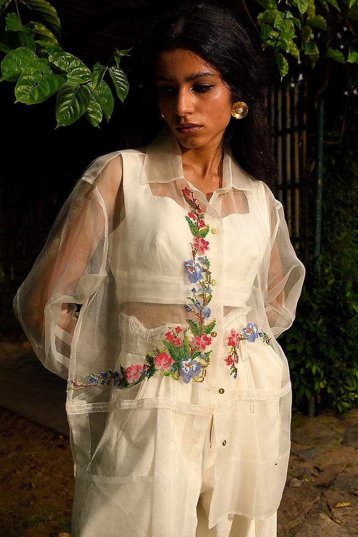 White Hand Embroidered Shirt by Ode To Odd at Pernia's Pop Up Shop