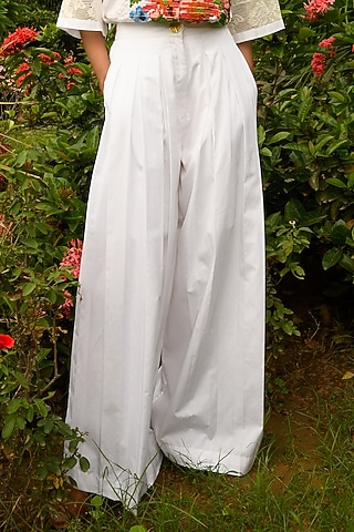 White Box Pleated Wide Legged Pants by Ode To Odd