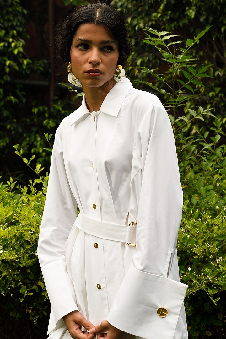 White Cotton Poplin Asymmetrical Top by Ode To Odd at Pernia's Pop Up Shop
