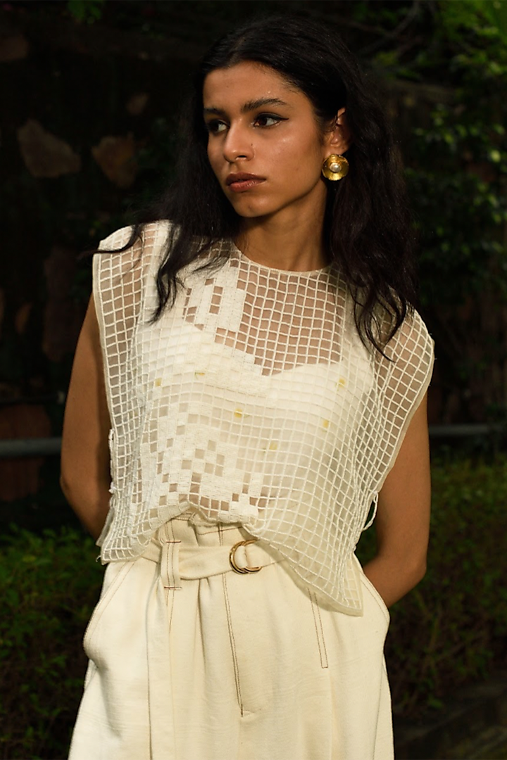 White Hand Embroidered Top by Ode To Odd
