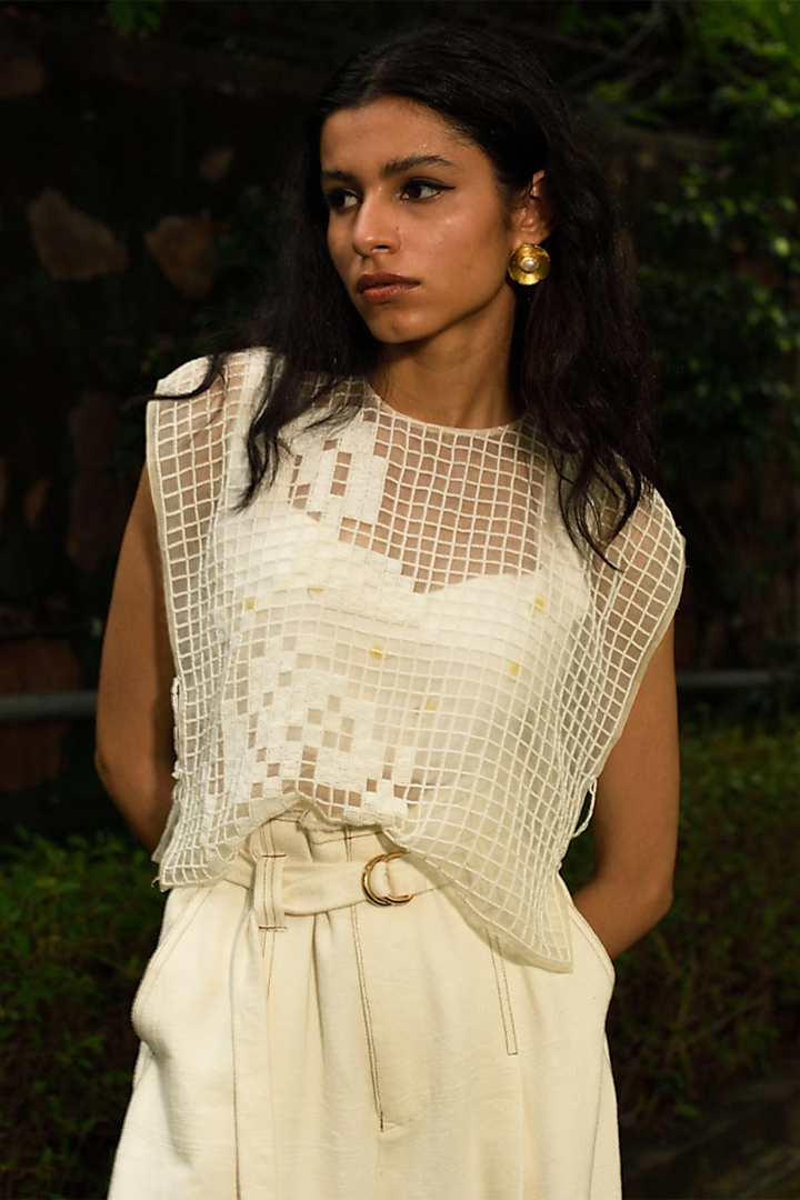 White Hand Embroidered Top by Ode To Odd at Pernia's Pop Up Shop