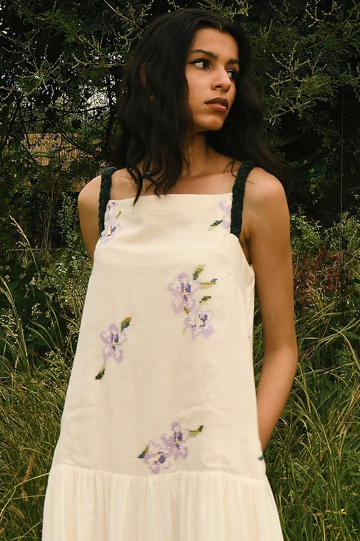 White Handwoven Cotton Tiered Maxi Vacation Dress by Ode To Odd at Pernia's Pop Up Shop