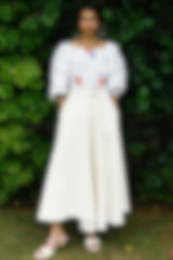 White Handwoven Denim Asymmetrical Flared Skirt by Ode To Odd
