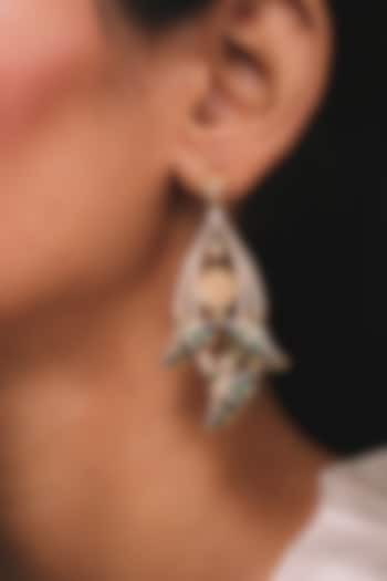 Gold Plated Zircon Dangler Earrings In Sterling Silver by ODE