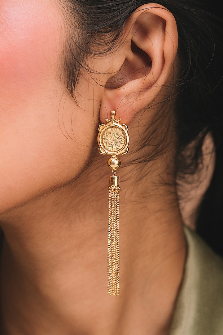 Gold Finish Dangler Earrings In Sterling Silver by ODE