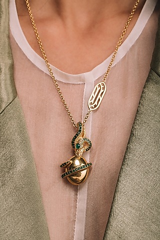 Gold Finish Serpent Pendant Necklace In Sterling Silver by ODE
