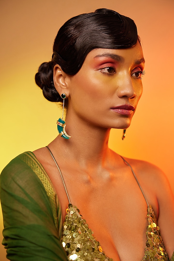 Gold Finish Claw Dangler Earrings In Sterling Silver by ODE at Pernia's Pop Up Shop