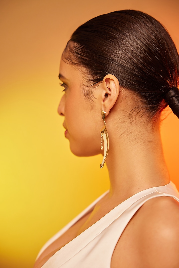 Gold Finish Onyx Dangler Earrings In Sterling Silver by ODE at Pernia's Pop Up Shop