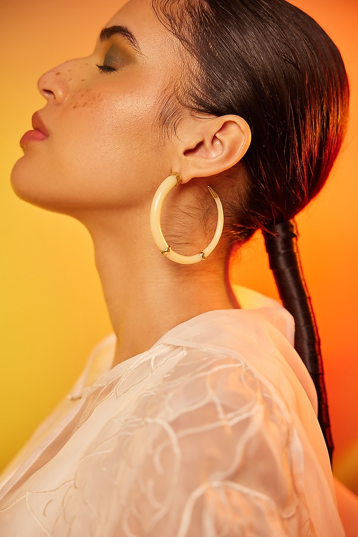 Gold Finish Onyx Hoop Earrings in Sterling Silver by ODE at Pernia's Pop Up Shop