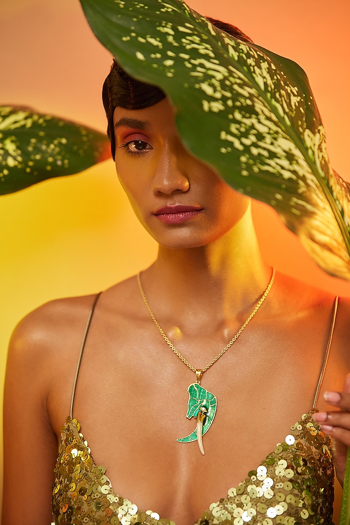 Gold Finish Onyx Pendant Chain Necklace In Sterling Silver by ODE at Pernia's Pop Up Shop