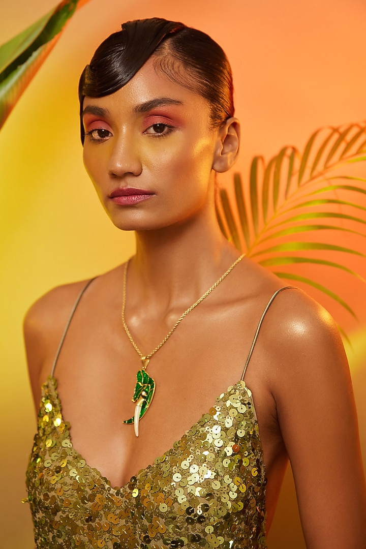 Gold Finish Onyx Pendant Chain Necklace In Sterling Silver by ODE at Pernia's Pop Up Shop
