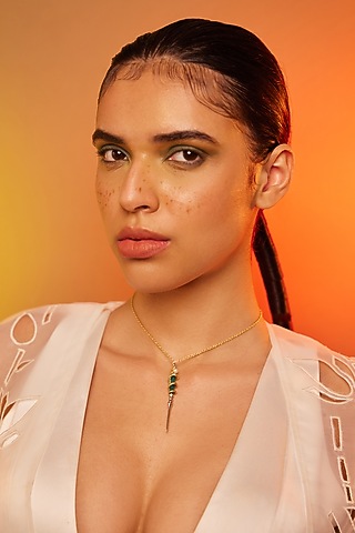Two Tone Finish Pearl Pendant Chain Necklace In Sterling Silver by ODE