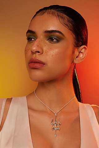 White Finish Pendant Chain Necklace In Sterling Silver by ODE