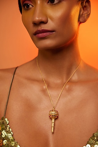 Gold Finish Pendant Chain Necklace In Sterling Silver by ODE
