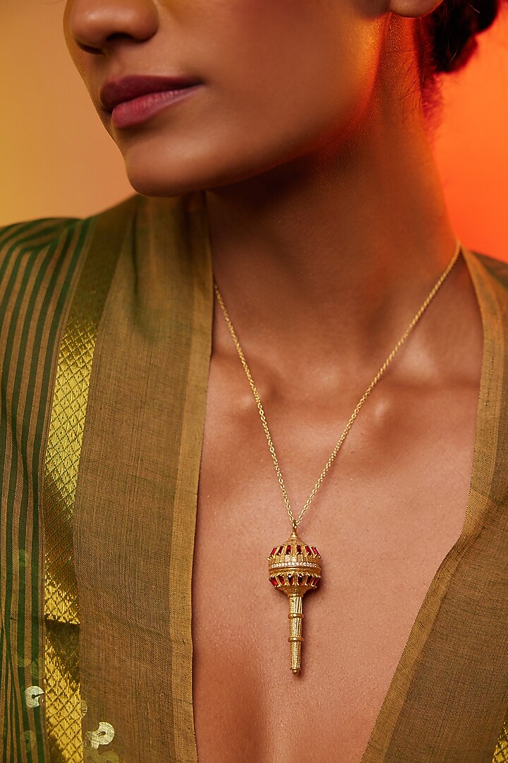 Gold Finish Pendant Chain Necklace In Sterling Silver by ODE at Pernia's Pop Up Shop