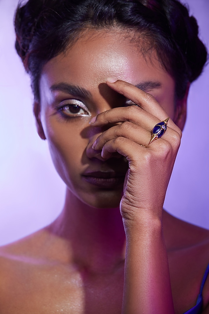 Gold Finish Blue Stone Ring In Sterling Silver by ODE at Pernia's Pop Up Shop