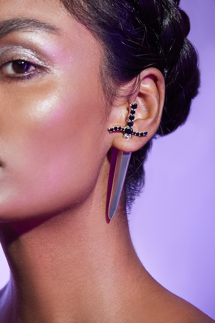 White Finish Earrings In Sterling Silver by ODE at Pernia's Pop Up Shop