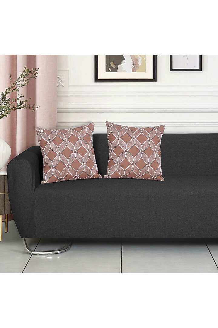 Beige Cotton Aari Embroidered Cushion Cover Set by Ode And Cleo at Pernia's Pop Up Shop