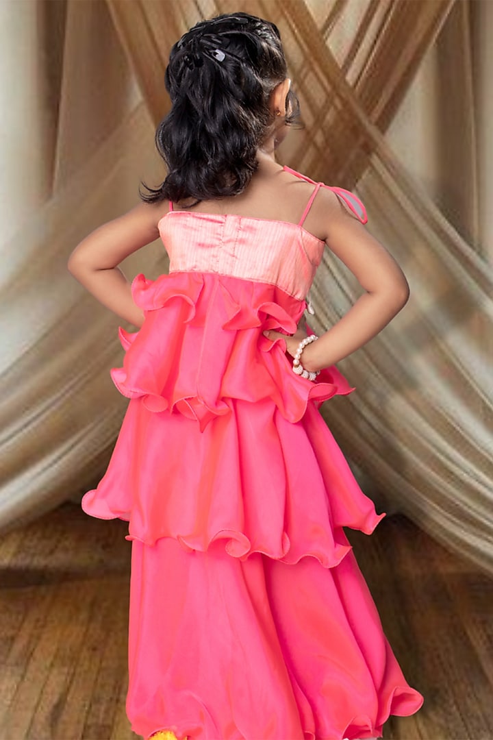 Fuchsia Satin Silk Ruffled Skirt Set For Girls by Offspring Closet at Pernia's Pop Up Shop