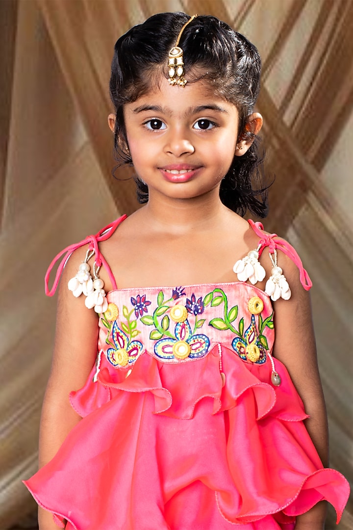 Fuchsia Satin Silk Ruffled Skirt Set For Girls by Offspring Closet at Pernia's Pop Up Shop