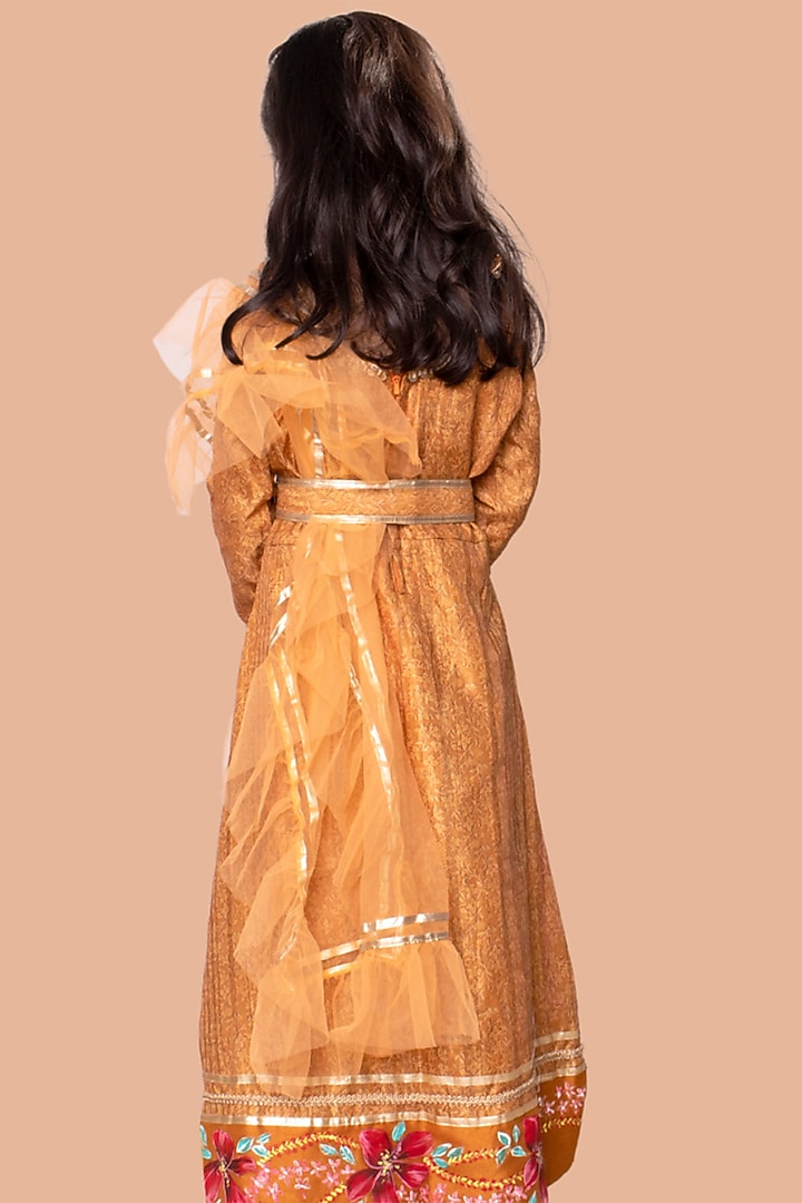 Yellow Cotton Silk Anarkali Set For Girls by Offspring Closet at Pernia's Pop Up Shop