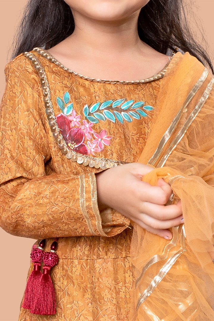 Yellow Cotton Silk Anarkali Set For Girls by Offspring Closet at Pernia's Pop Up Shop
