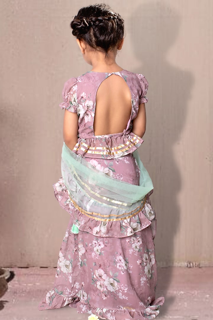 Onion Pink Printed Lehenga Set For Girls by Offspring Closet at Pernia's Pop Up Shop