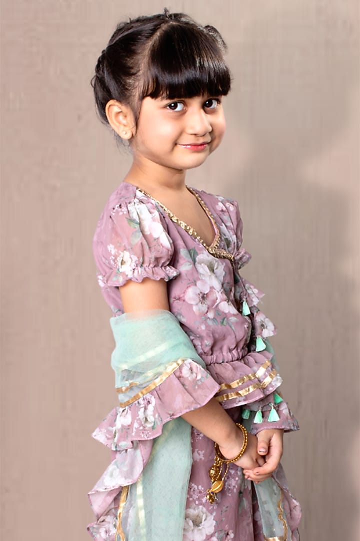 Onion Pink Printed Lehenga Set For Girls by Offspring Closet at Pernia's Pop Up Shop