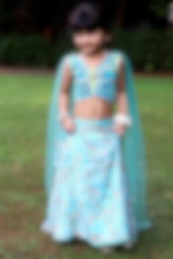 Sea Green Georgette Butterfly Lehenga Set For Girls by Offspring Closet