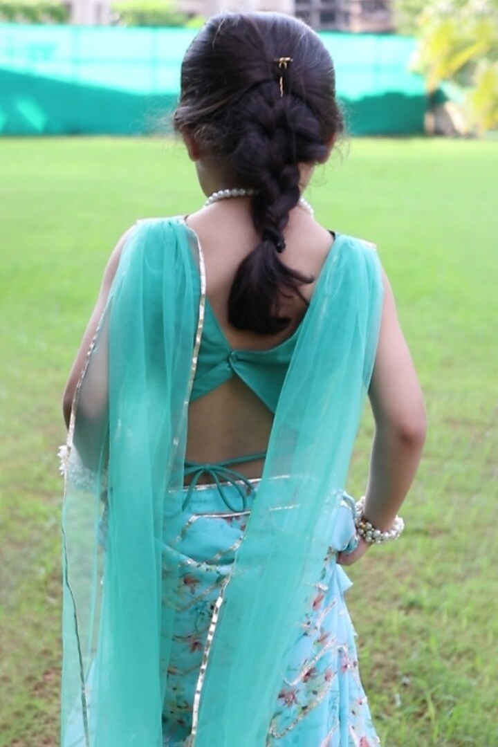 Sea Green Georgette Butterfly Lehenga Set For Girls by Offspring Closet at Pernia's Pop Up Shop