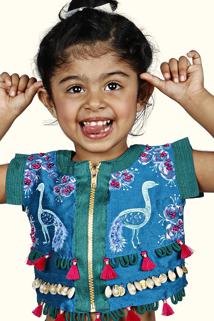 Green Cotton Silk Skirt Set For Girls by Offspring Closet at Pernia's Pop Up Shop