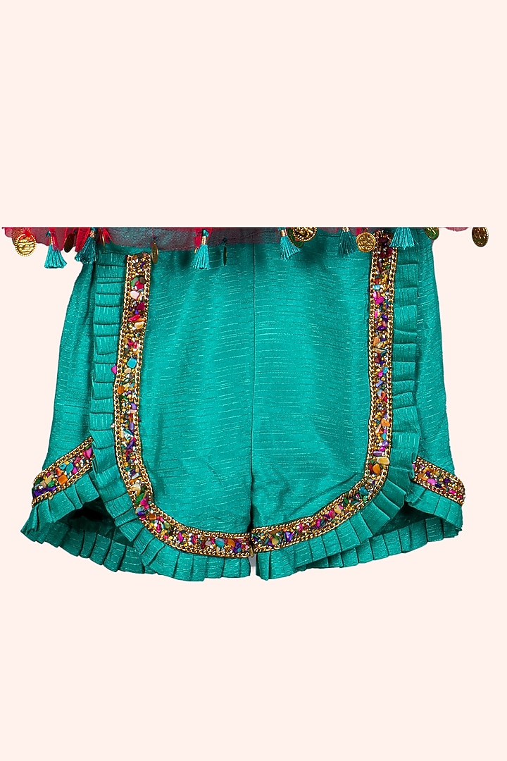 Coral & Green Net Co-Ord Set For Girls by Offspring Closet at Pernia's Pop Up Shop