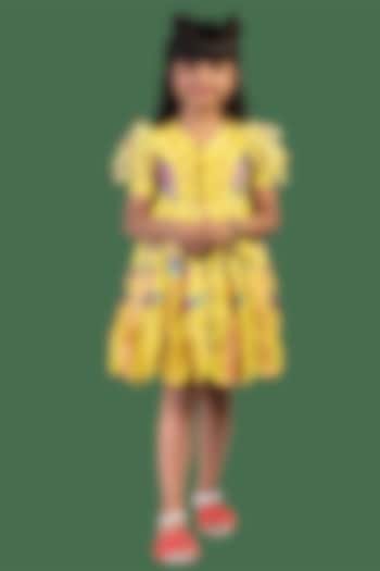 Yellow Hand Embroidered Dress For Girls by Offspring Closet