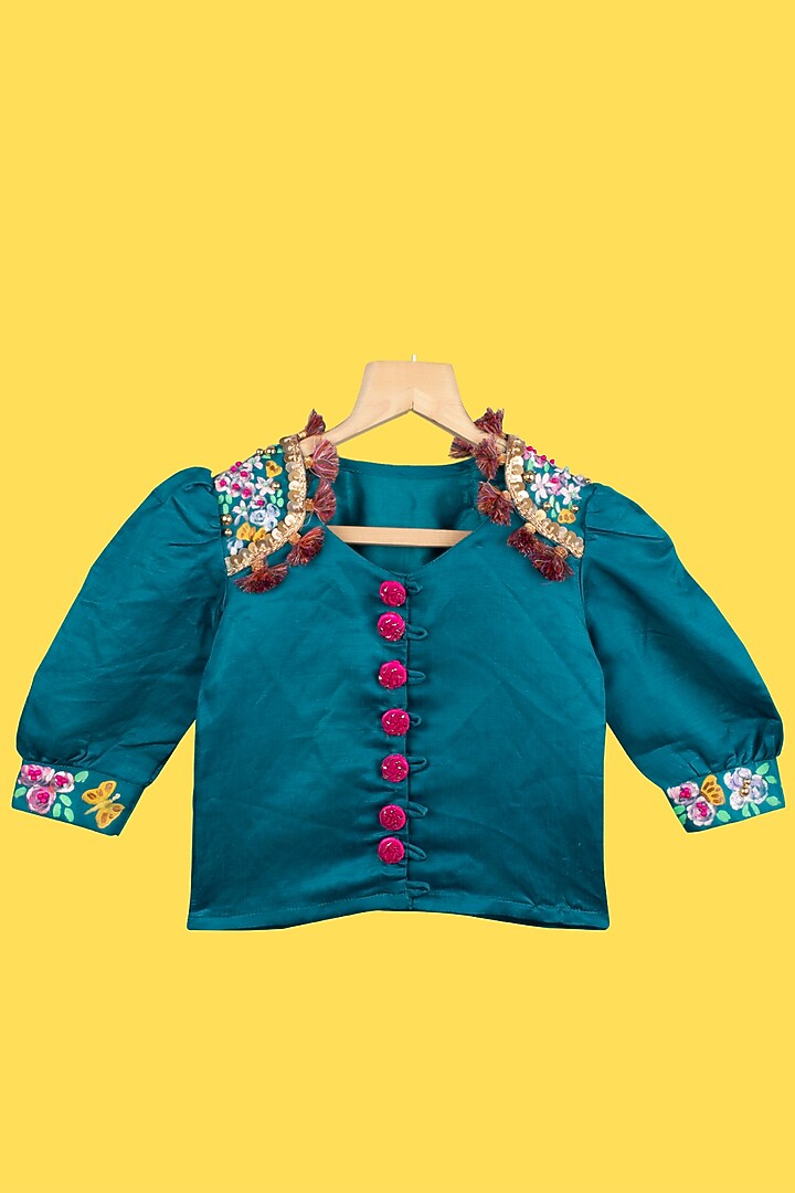 Teal Hand Painted Skirt Set For Girls by Offspring Closet at Pernia's Pop Up Shop