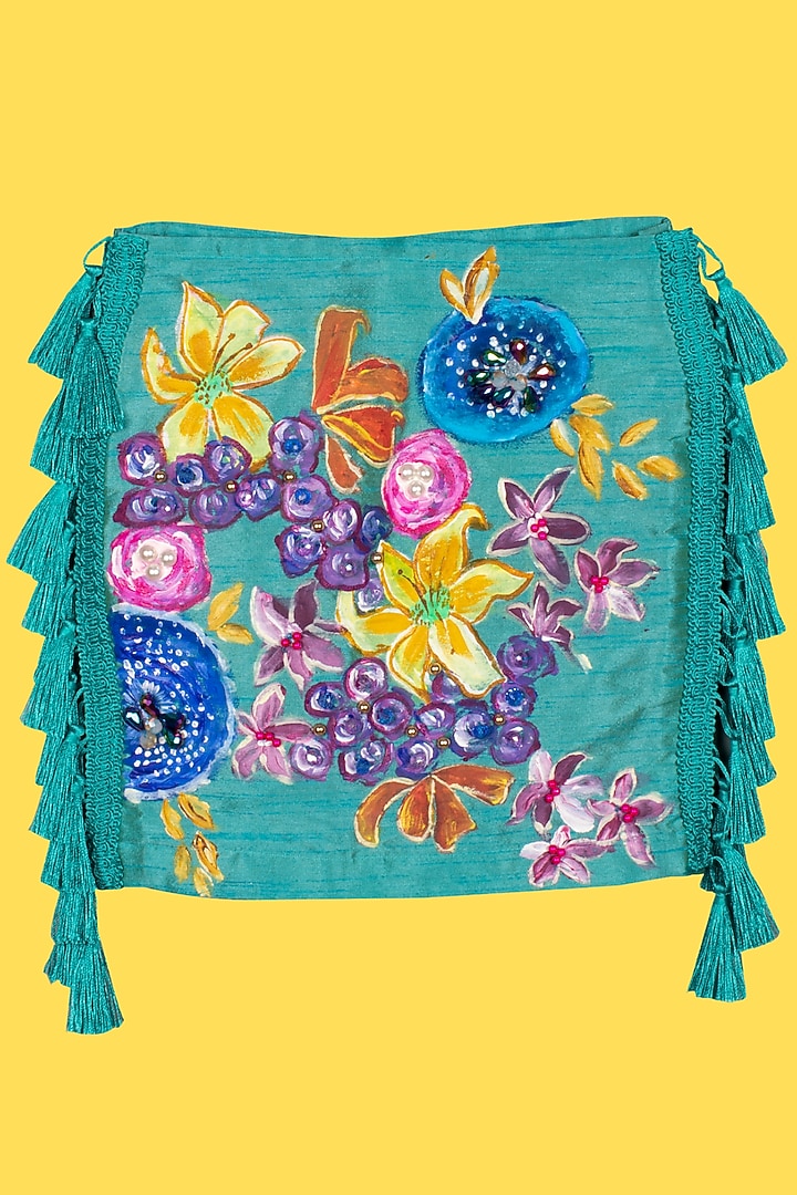 Teal Hand Painted Skirt Set For Girls by Offspring Closet at Pernia's Pop Up Shop