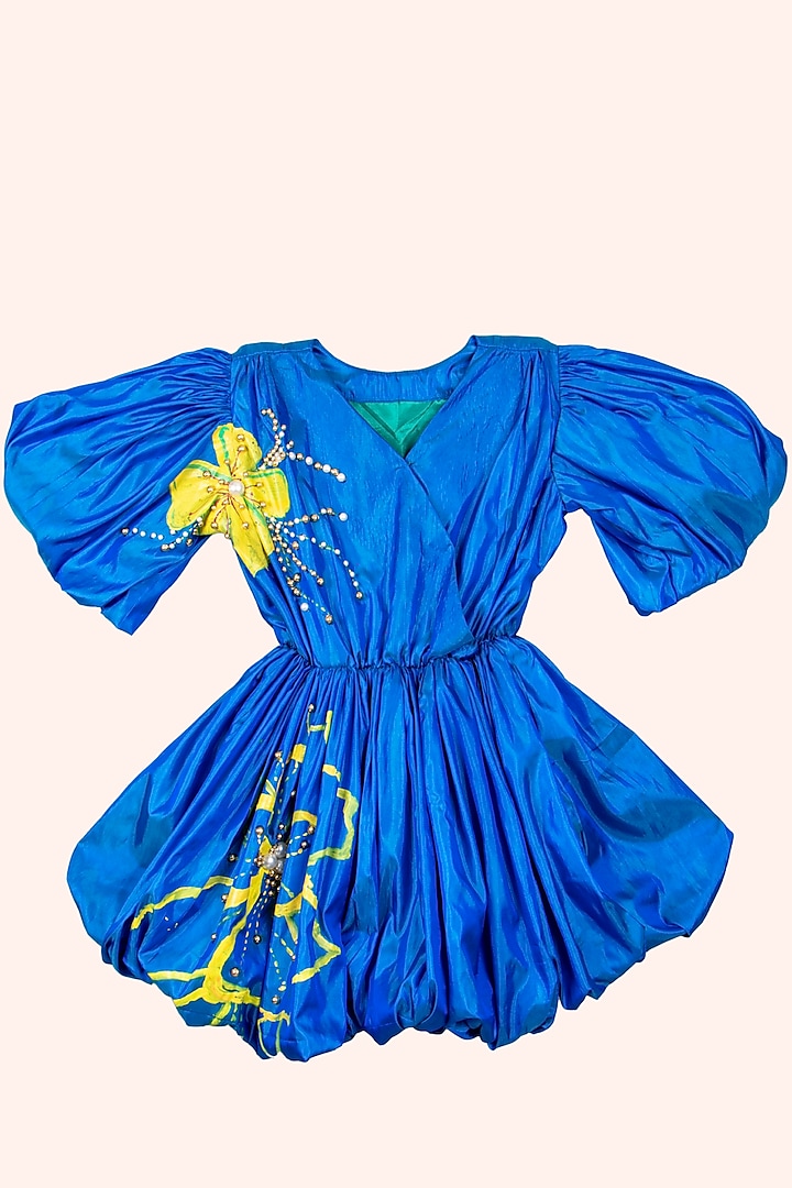 Electric Blue Taffeta Silk Dress For Girls by Offspring Closet