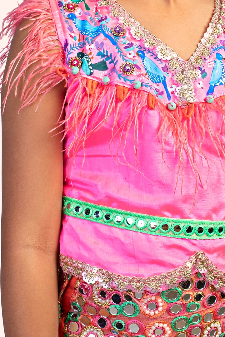 Tangerine Taffeta & Net Lehenga Set For Girls by Offspring Closet at Pernia's Pop Up Shop