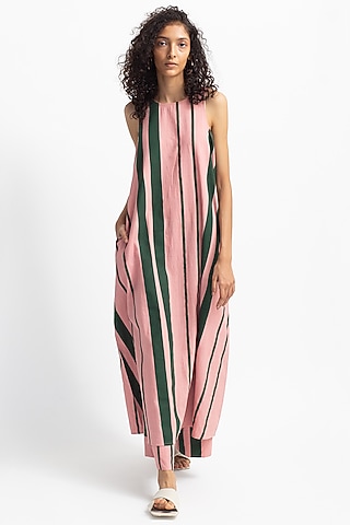 Rose Pink & Green Hand Printed Kurta Set by OFrida