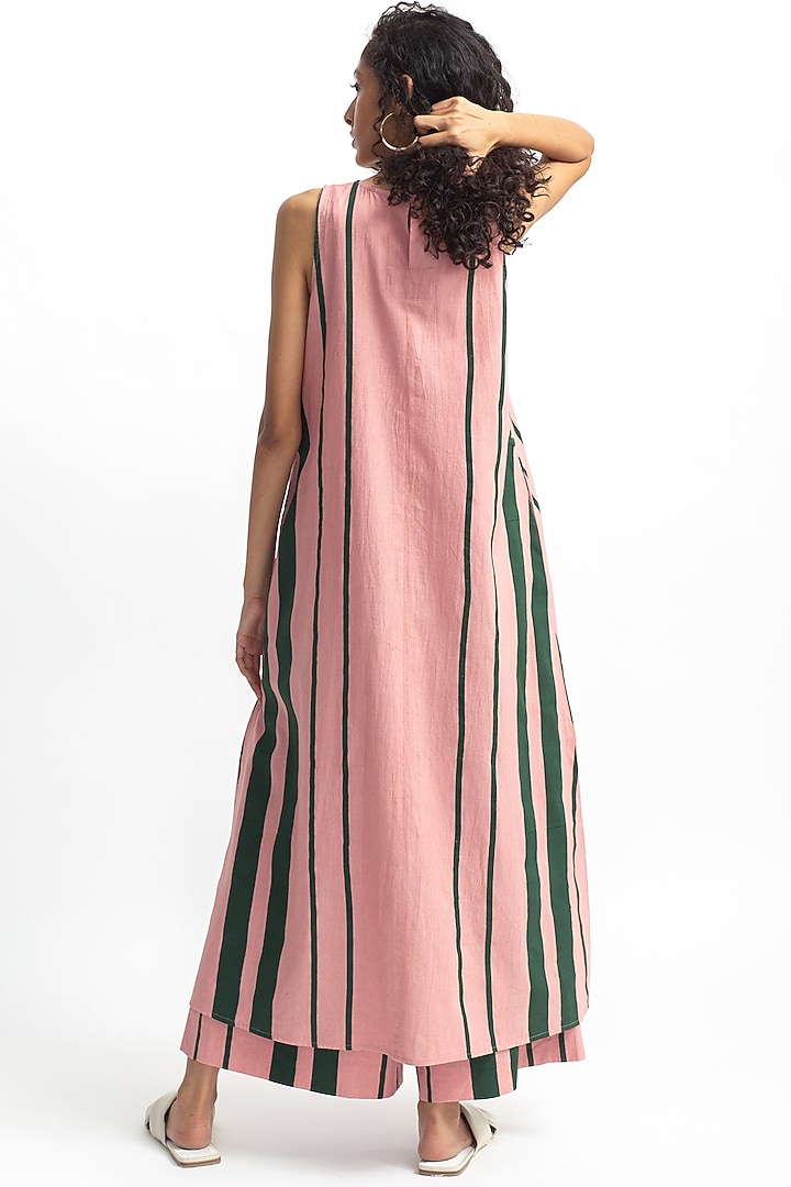Rose Pink & Green Hand Printed Kurta Set by OFrida at Pernia's Pop Up Shop