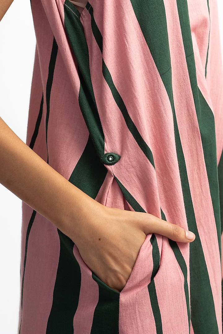 Rose Pink & Green Hand Printed Kurta Set by OFrida at Pernia's Pop Up Shop