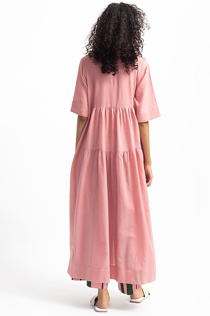 Rose Pink & Green Hand Printed Kurta Set by OFrida at Pernia's Pop Up Shop