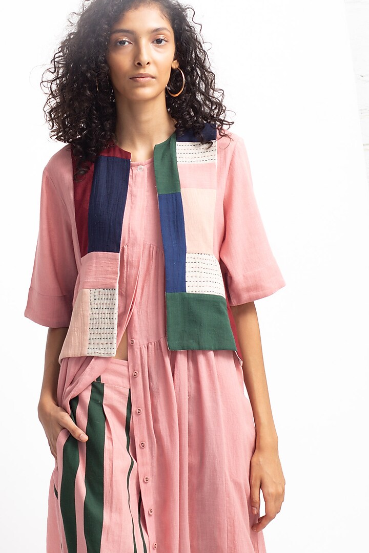 Rose Pink Embroidered Kurta Set With Patchwork by OFrida at Pernia's Pop Up Shop
