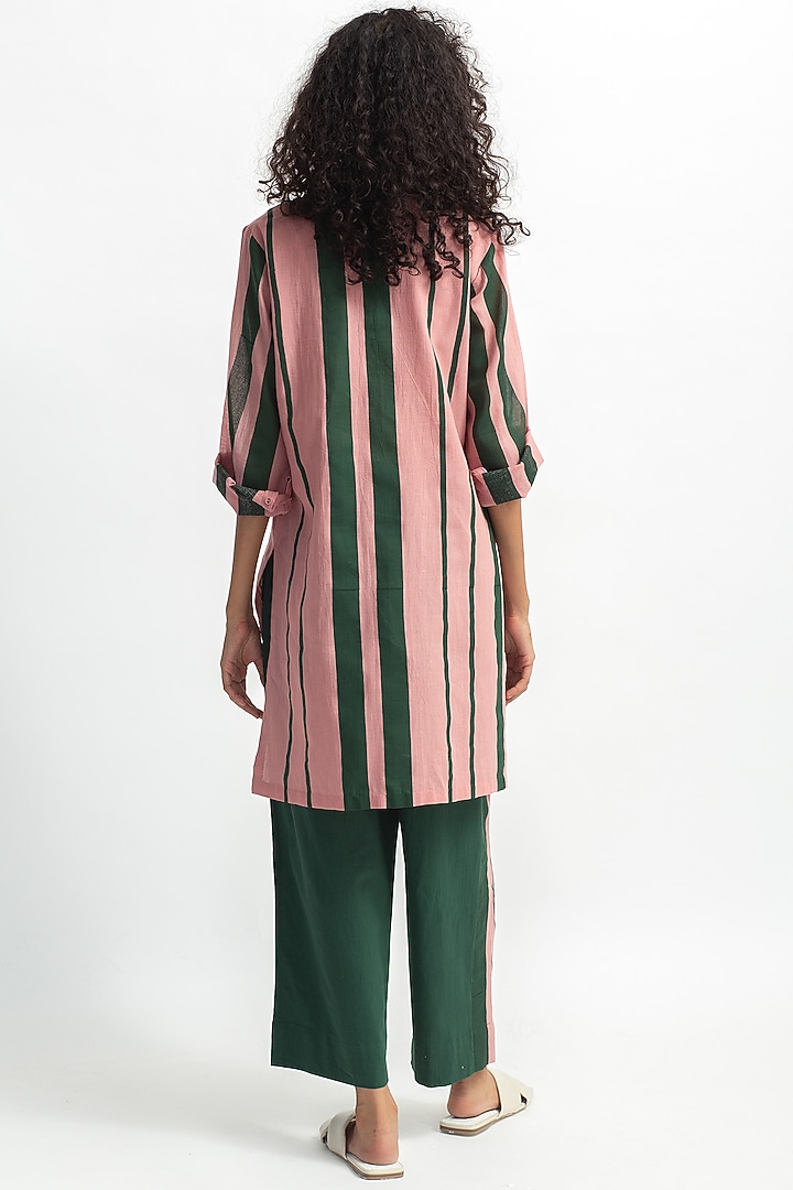 Rose Pink & Green Screen Printed Kurta Set by OFrida at Pernia's Pop Up Shop