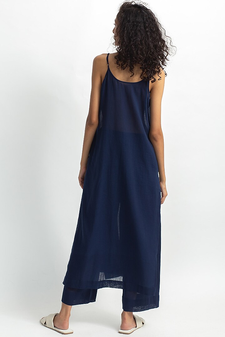 Navy Blue Block Hand Printed Kurta Set by OFrida at Pernia's Pop Up Shop