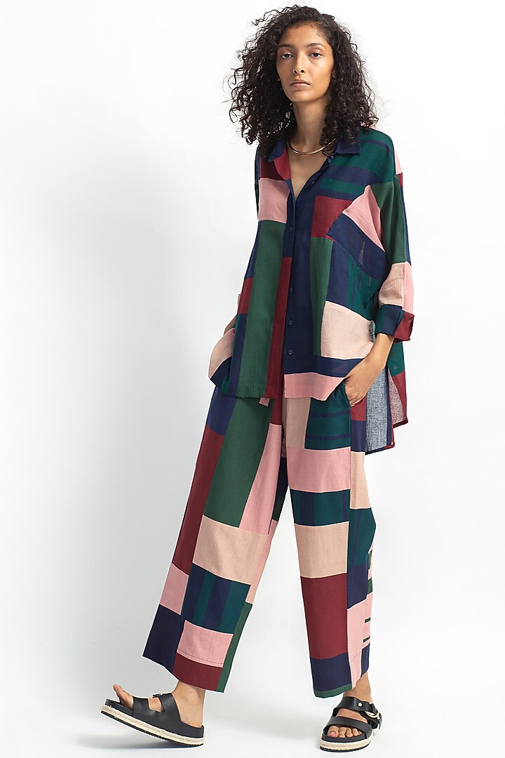 Multi Colored Kurta Set With Patchwork by OFrida