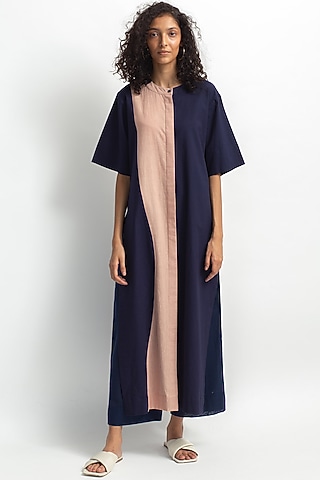 Navy Blue Patchwork Kurta Set by OFrida
