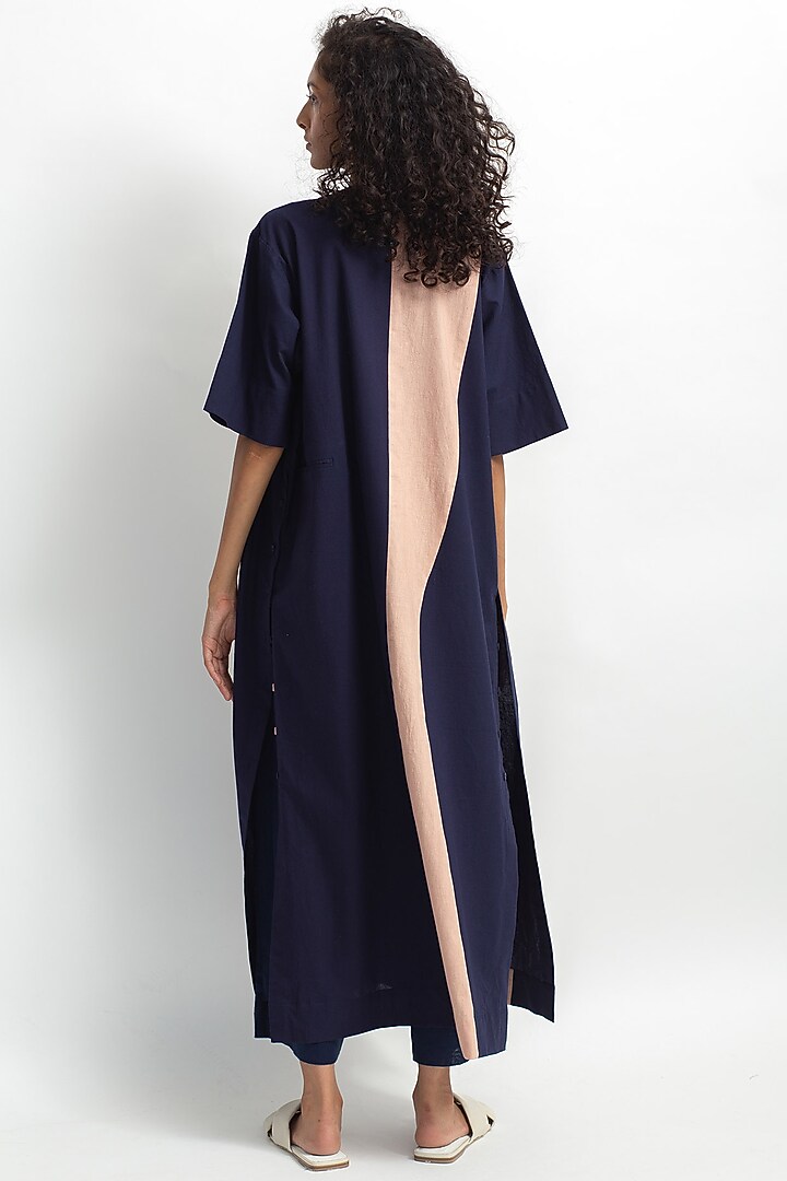 Navy Blue Patchwork Kurta Set by OFrida at Pernia's Pop Up Shop